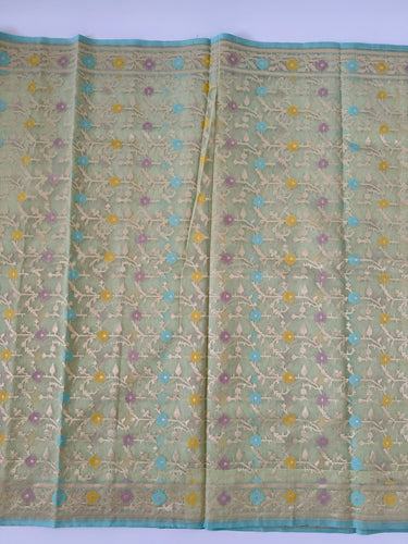 Organza & Cotton Patola Saree from Banaras | Light Pistachio Green | Gold Zari | Handwoven | Ships from California